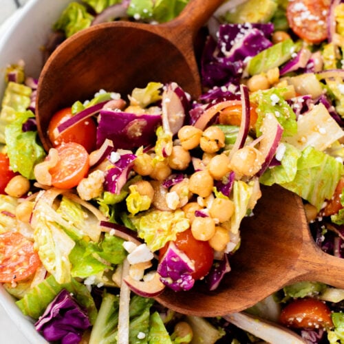 This Chipotle Chickpea Chopped Salad is a quick & easy meal that is packed with fresh veggies, a smoky chipotle dressing and chickpeas | ThisSavoryVegan.com
