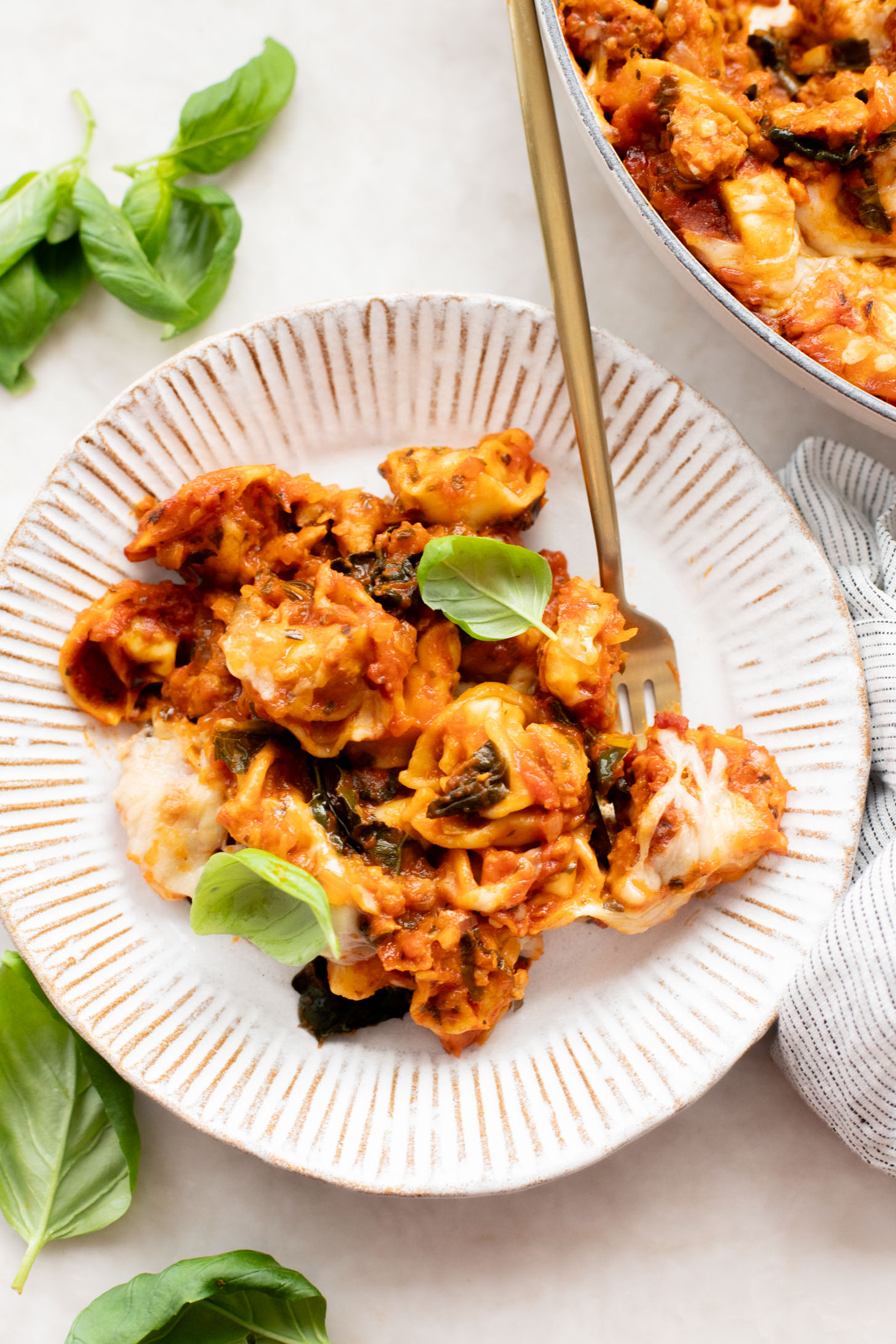 This Vegan Sausage Tortellini Bake is the perfect family meal - made in one pan and super comforting | ThisSavoryVegan.com