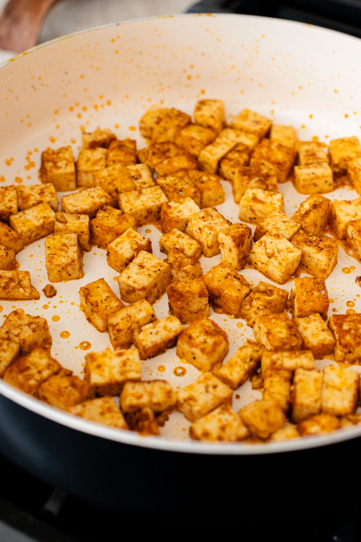 This BBQ Tofu Fried Rice is better than take-out and the perfect weeknight dinner. Crispy tofu, veggies, leftover rice & BBQ sauce is the best mix | ThisSavoryVegan.com