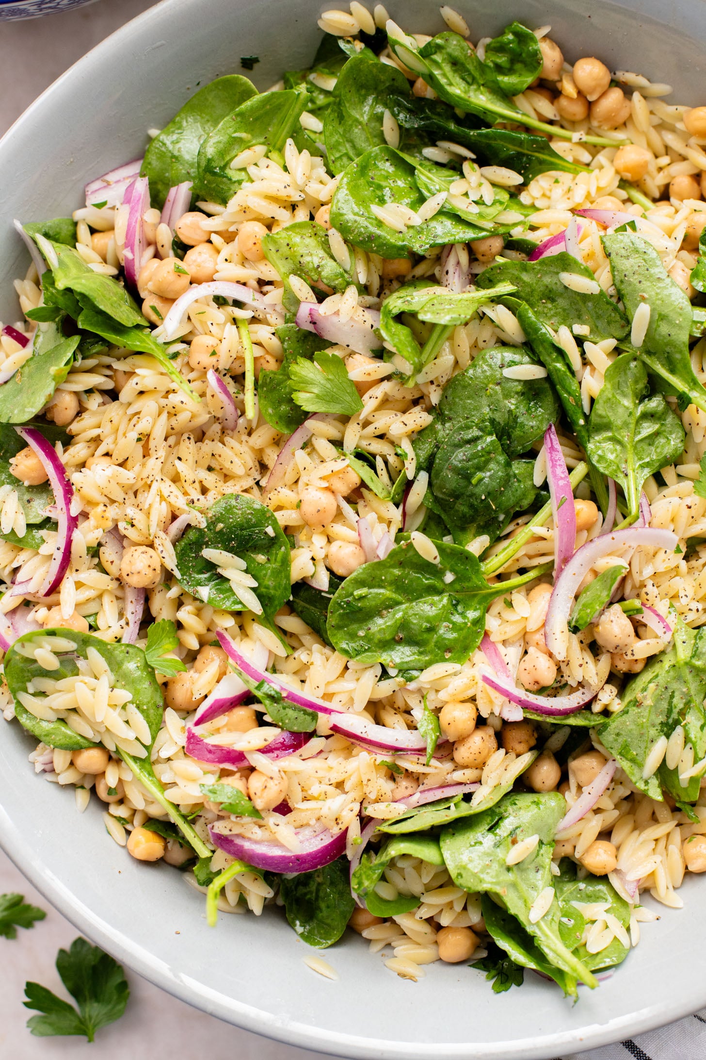 This Lemon Orzo Pasta Salad has light, fresh flavors, plus plenty of greens. The perfect vegan pasta salad for the warmer months | ThisSavoryVegan.com