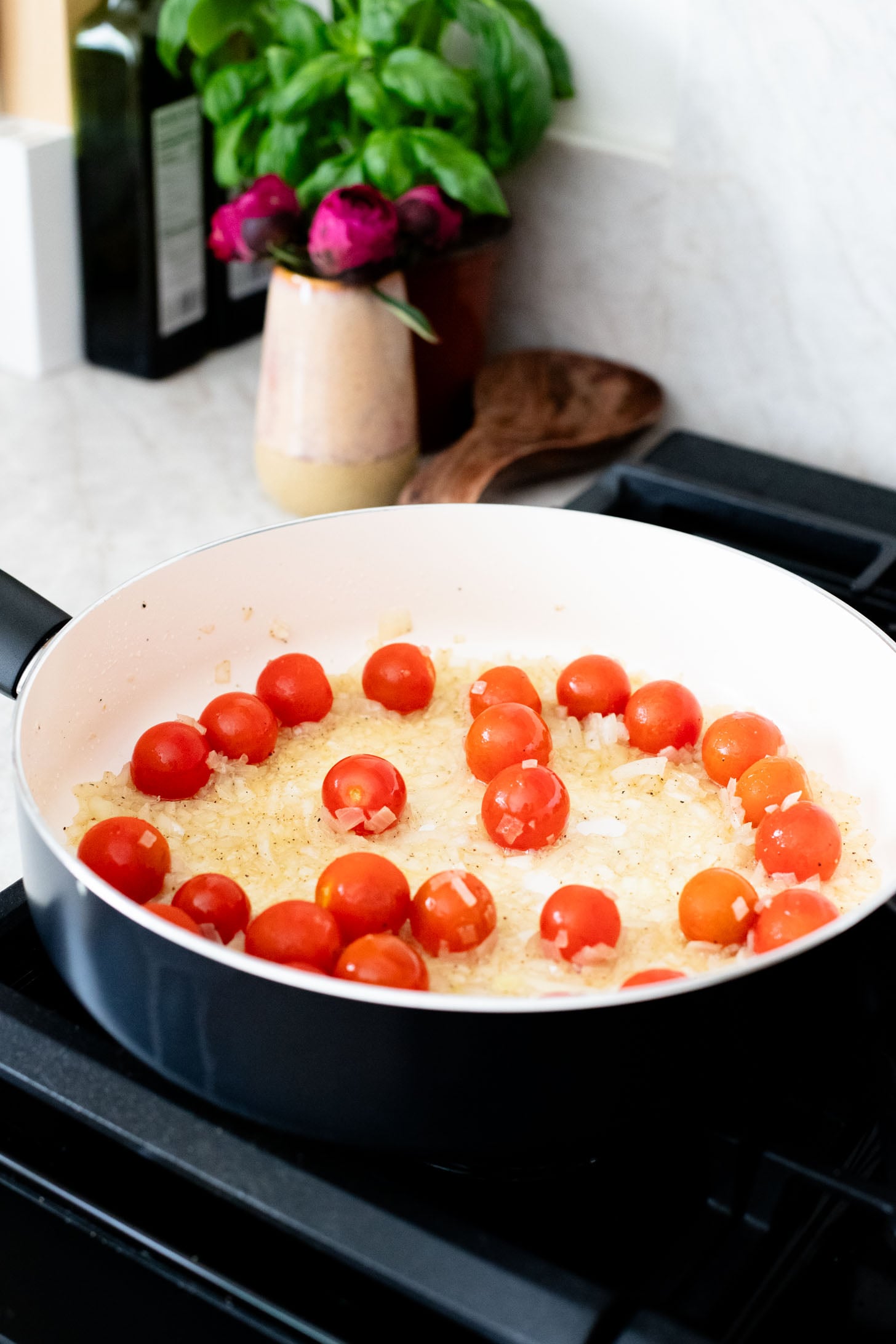 This Summer Capellini is a one-pot vegan pasta dish that is simple but packed with flavor from cherry tomatoes & garlic | ThisSavoryVegan.com