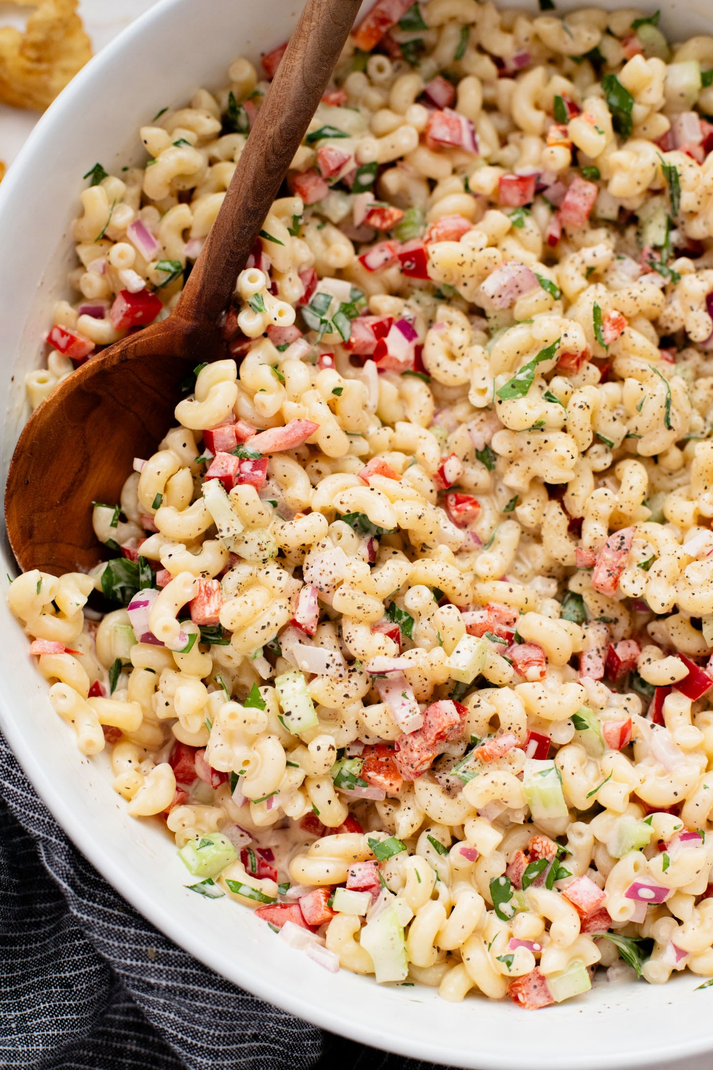This Vegan Macaroni Salad is a lighter, vegan version of a classic BBQ staple. This is a total crowd pleaser you will want to take to every party | ThisSavoryVegan.com