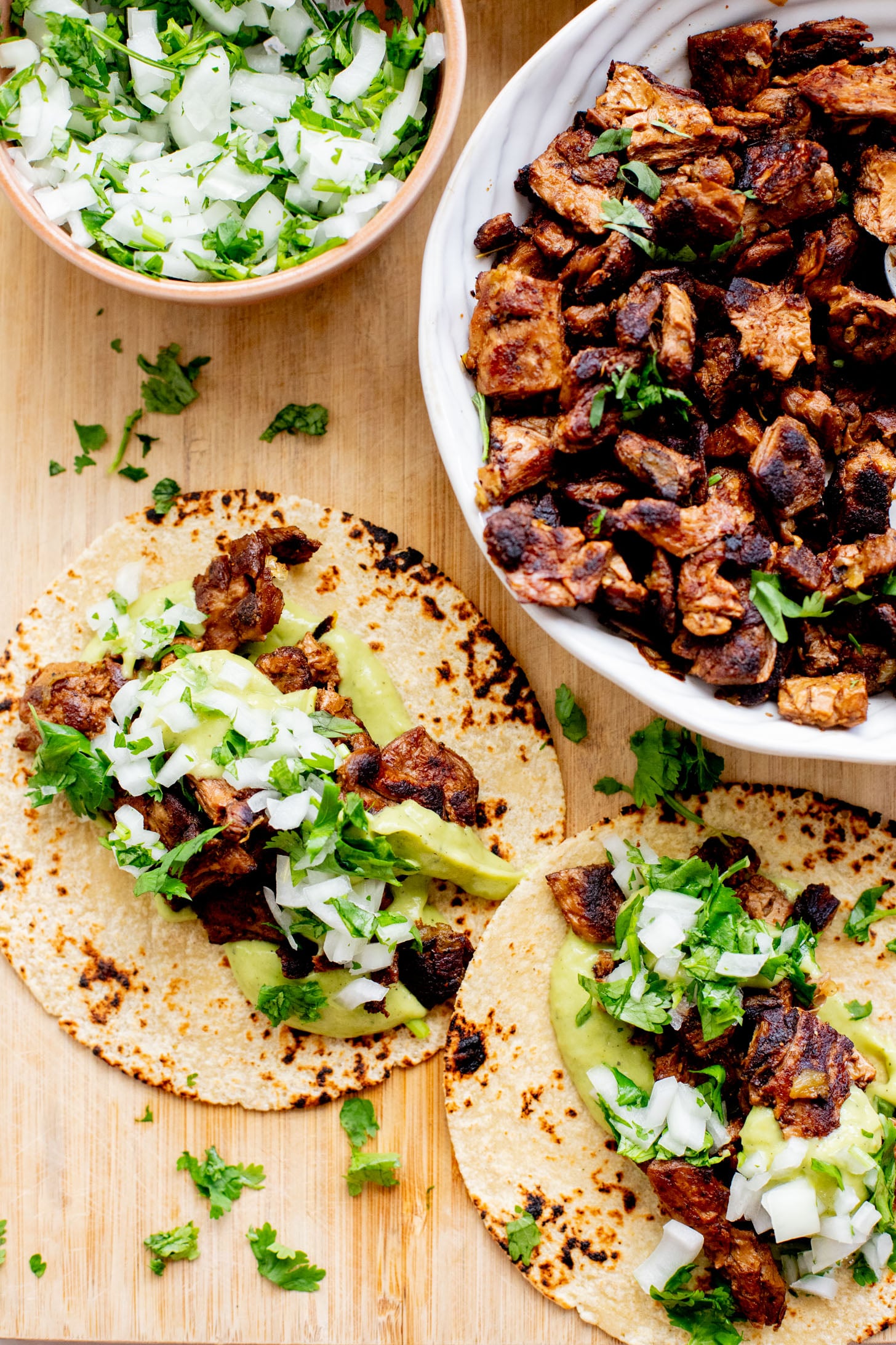 These Chipotle "Steak" Tacos with Avocado Salsa are the perfect weeknight dinner. Made with vegan steak and a quick & delicious salsa | ThisSavoryVegan.com