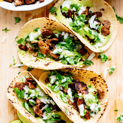 These Chipotle "Steak" Tacos with Avocado Salsa are the perfect weeknight dinner. Made with vegan steak and a quick & delicious salsa | ThisSavoryVegan.com