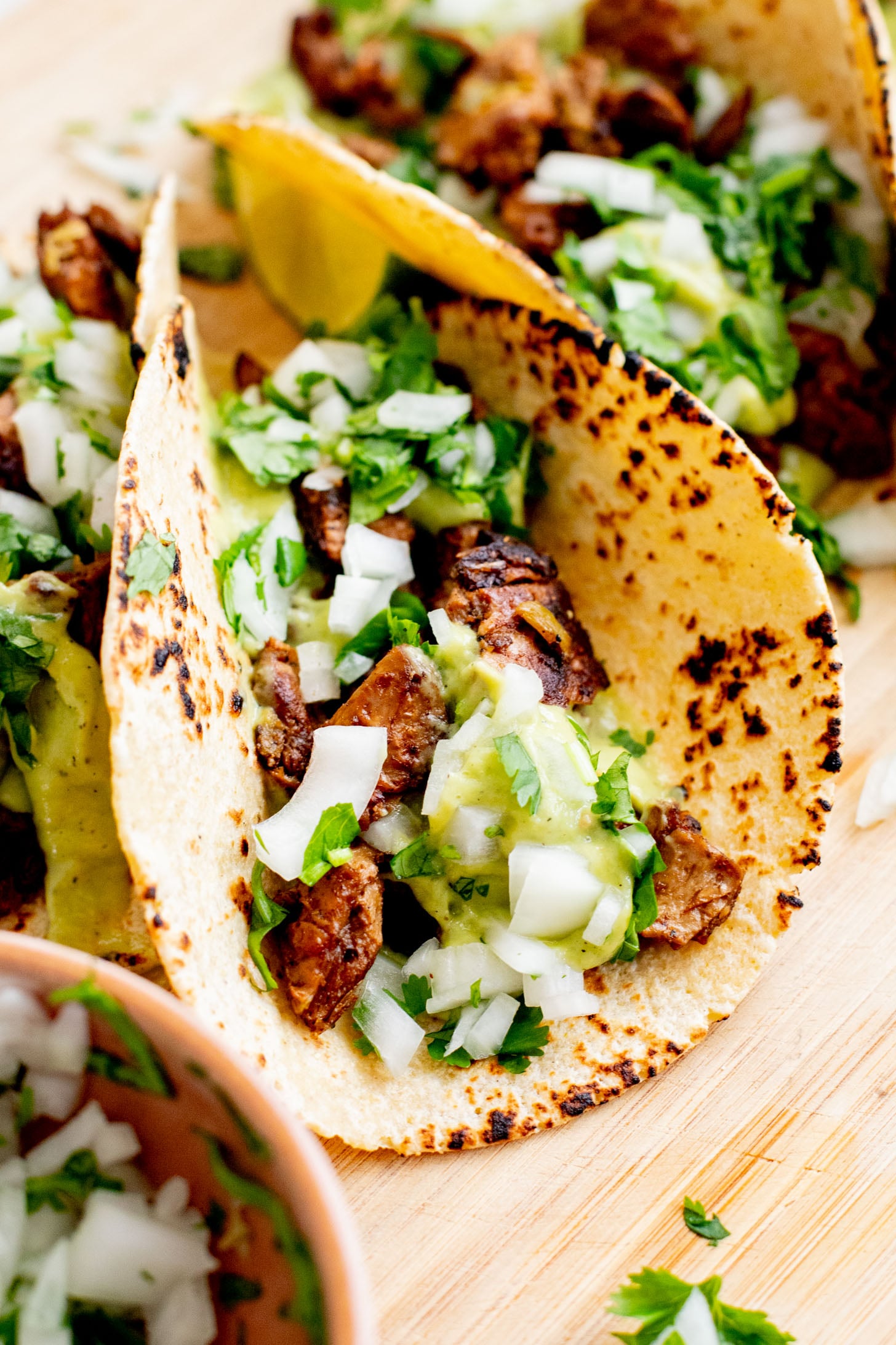 These Chipotle "Steak" Tacos with Avocado Salsa are the perfect weeknight dinner. Made with vegan steak and a quick & delicious salsa | ThisSavoryVegan.com