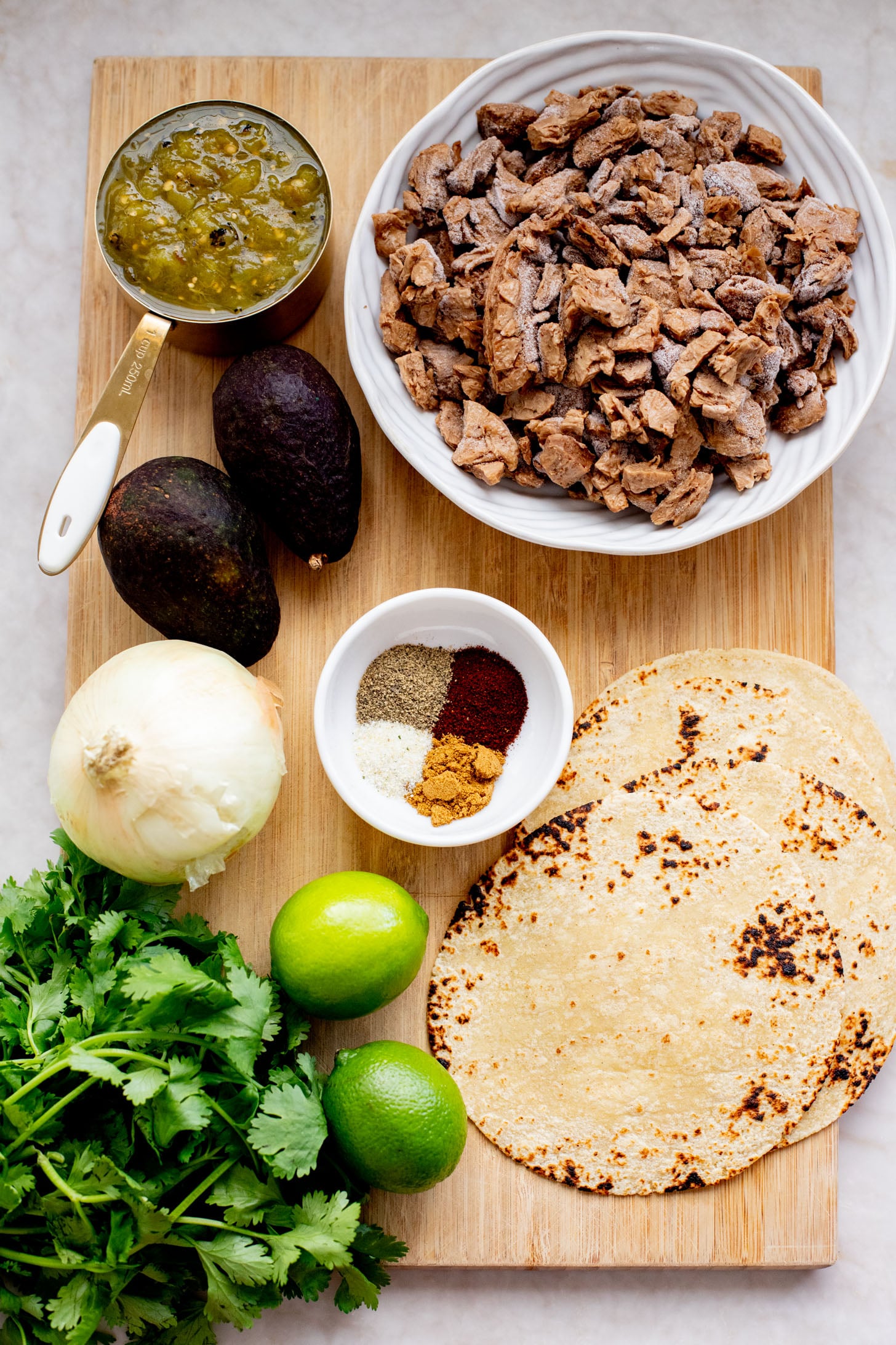 These Chipotle "Steak" Tacos with Avocado Salsa are the perfect weeknight dinner. Made with vegan steak and a quick & delicious salsa | ThisSavoryVegan.com