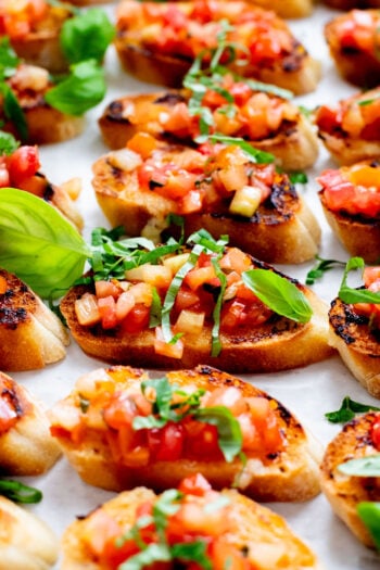 This Trader Joe's Garlic Lovers Bruschetta is the perfect summer appetizer. Made with just 4 ingredients and packed with flavor | ThisSavoryVegan.com