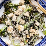 This Charred Broccolini Caesar Salad is a vegan dream - a creamy, dairy-free Caesar dressing, oven-roasted broccolini & garlic croutons | ThisSavoryVegan.com