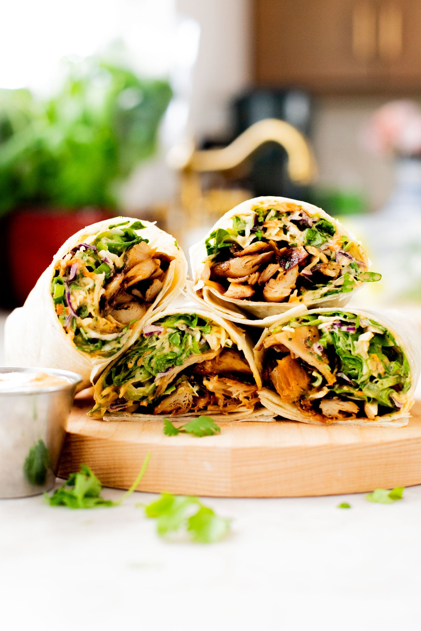 These Vegan Peanut Chicken Wraps are filled with crispy vegan chicken, crunchy veggies and the BEST spicy peanut sauce | ThisSavoryVegan.com