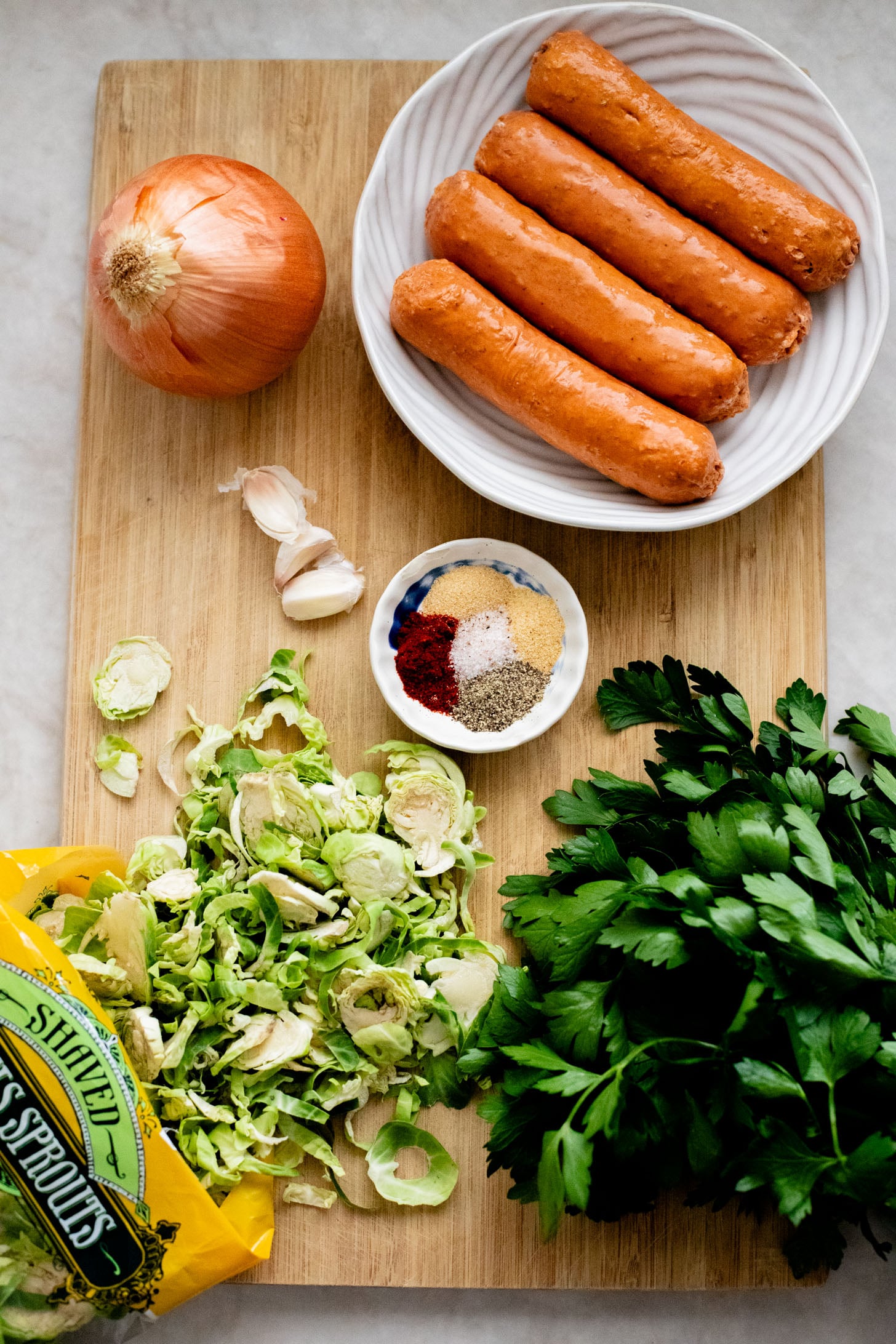 This Sheet Pan Brussels Sprouts & Sausage recipe is the perfect vegan fall dinner. The brussels sprouts are crispy, the vegan sausage is charred and delicious | ThisSavoryVegan.com