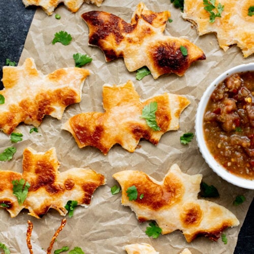 These Bat Shaped Vegan Quesadillas are the perfect kid-friendly Halloween recipe. Simple flavors and so much fun to make | ThisSavoryVegan.com