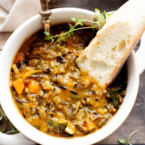 This Butternut Squash Wild Rice Soup is the perfect hearty, vegan soup when you want something nutritious and delicious | ThisSavoryVegan.com