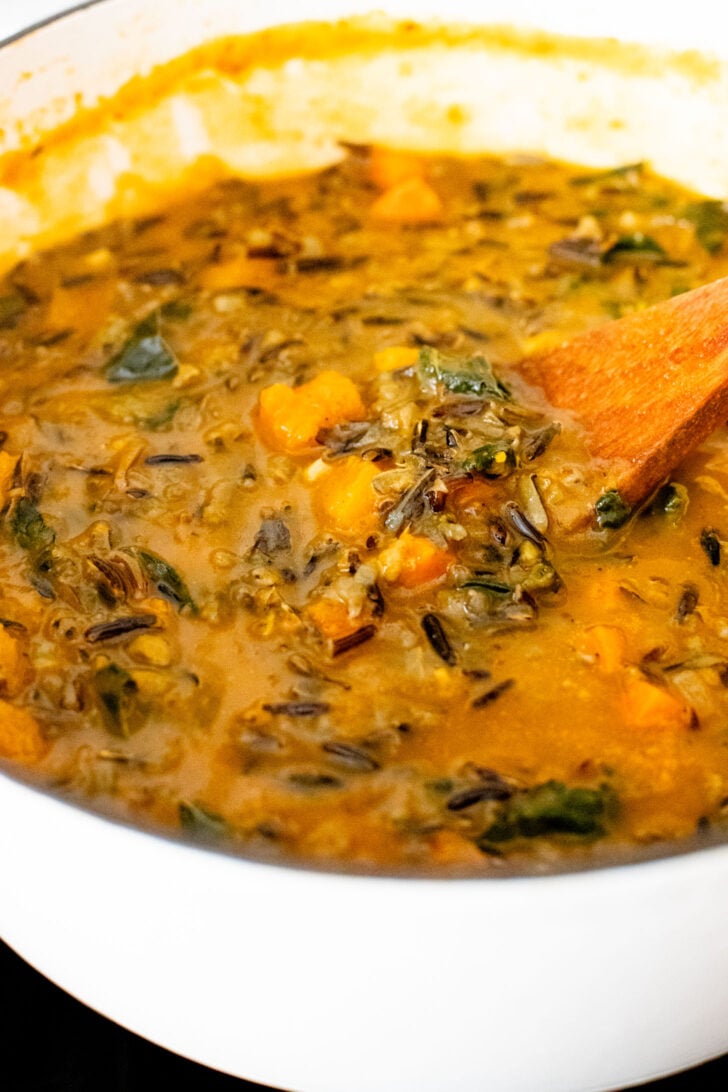 This Butternut Squash Wild Rice Soup is the perfect hearty, vegan soup when you want something nutritious and delicious | ThisSavoryVegan.com
